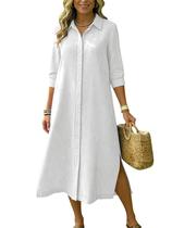 Vestido feminino com listras soltas, vestido branco, tamanho M