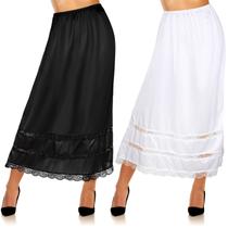 Vestido feminino com saia íntima comprida de renda acetinada Yahenda Vestido feminino com saia íntima comprida de renda acetinada Yahenda