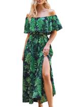 Vestido feminino CUPSHE, A Line Off Shoulder, com babados, verde maxi