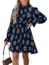 Vestido feminino CUPSHE com gola simulada floral, mini outono, azul marinho, GG Vestido feminino CUPSHE com gola simulada floral, mini outono, azul marinho, GG