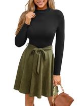Vestido feminino CUPSHE de mangas compridas de outono A Line Mini verde oliva