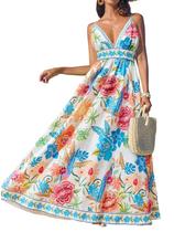Vestido feminino CUPSHE, de verão, decote em V, sem mangas, azul floral M