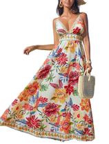 Vestido feminino CUPSHE, de verão, decote em V, sem mangas, maxi vermelho, floral