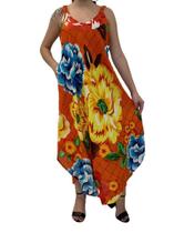 Vestido Feminino Curta Alça Trapézio Estampado Flores Plus Size
