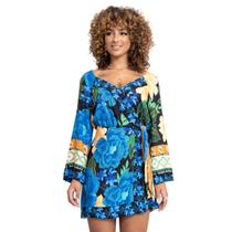 Vestido Feminino Curto Acinturado Decote Moda Casual Manga Longa Florido Moderno Fashion Amarração Transpassado Coladinho Vestido Feminino Curto Acinturado Decote Moda Casual Manga Longa Florido Moderno Fashion Amarração Transpassado Coladinho