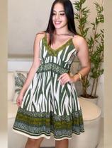 Vestido Feminino Curto Animal Print Decote Alças Finas Moda Casual Acinturado Soltinho Fresquinho Decote V Tendência Animal Print