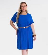 Vestido Feminino Curto Canelado Plus Size Secret Azul Vestido Feminino Curto Canelado Plus Size Secret Azul