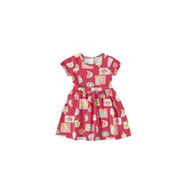 Vestido Feminino Curto Infantil Malwee vermelho com desenhos Tam. 04