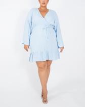 Vestido Feminino Curto Manga Godê Azul - Blubetty BV 2665C2