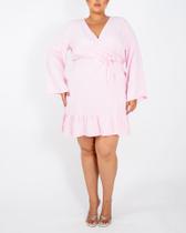 Vestido Feminino Curto Manga Godê Rosa - Blubetty BV 2665C1