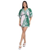 Vestido Feminino Curto Manga Morcego Verão Estampado Elegante Primavera Verão Saída de Praia Estiloso Decote V Amarração Soltinho Fresquinho Casual