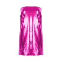 Vestido Feminino Curto Sexy De material sintético PU Liso Sem Mangas Com Decote Transpassado Para
