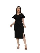 Vestido Feminino de Alfaiataria com Laço e Babado Moda Evangélica Elegante VES-0014