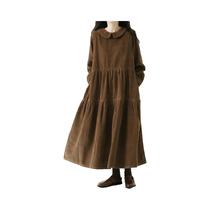 Vestido Feminino De Corduroy A-line Para Outono E Inverno, Manga Longa, Casual, Estilo Vintage