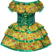 Vestido Feminino de Festa Junina Caipira Adulta Xadrez de Luxo Rodado Com Espartilho