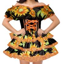 Vestido Feminino de Festa Junina Luxo Xadrez Super Rodado Acinturado Com Espartilho Tamanhos do 32 a 50