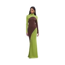Vestido Feminino De Outono Com Gola Alta E Patchwork, Ajustado, Casual E Elegante, Com Mangas Vestido Feminino De Outono Com Gola Alta E Patchwork, Ajustado, Casual E Elegante, Com Mangas