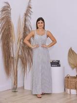 Vestido Feminino De Poá Longo Midi de Alça com Botões e Fenda Elegante Moda Premium