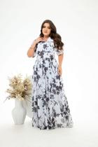 Vestido Feminino de tule Estampado Forrado Casamento Moda Evangelica