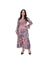 Vestido Feminino de Tule Manga Longa Moda Social Evangelica