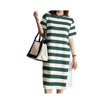 Vestido Feminino De Verão Com Costura De Renda, Casual, Solto, Listrado, De Malha, Manga Curta, Gola Vestido Feminino De Verão Com Costura De Renda, Casual, Solto, Listrado, De Malha, Manga Curta, Gola