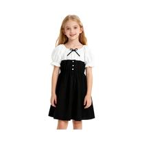 Vestido Feminino De Verão Com Decote Quadrado, Manga Bufante Com Laço, Cor Sólida, Efeito Vestido Feminino De Verão Com Decote Quadrado, Manga Bufante Com Laço, Cor Sólida, Efeito