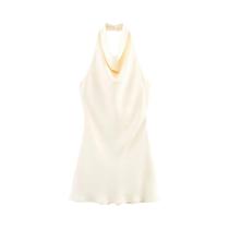 Vestido Feminino De Verão Em Cetim De Seda Sem Costas, Simples, Elegante, Moderno E Sexy Com Decote Vestido Feminino De Verão Em Cetim De Seda Sem Costas, Simples, Elegante, Moderno E Sexy Com Decote