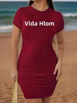 Vestido Feminino De Verão Justo E Elegante Com Gola Redonda E Manga Curta, Modelo A-line Que Modela Vestido Feminino De Verão Justo E Elegante Com Gola Redonda E Manga Curta, Modelo A-line Que Modela