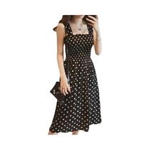 Vestido Feminino De Verão Sem Mangas Com Poás, Estilo Praia, Decote Nas Costas, Alças Finas, Modelo