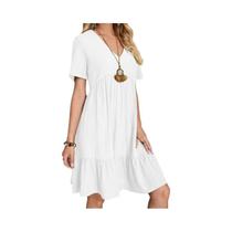 Vestido Feminino De Verão Solto Casual Com Manga Curta, Cintura Drapeada, Comprimento Até O Joelho, Vestido Feminino De Verão Solto Casual Com Manga Curta, Cintura Drapeada, Comprimento Até O Joelho,