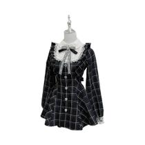 Vestido Feminino Doce Com Renda, Patchwork Xadrez E Babados, Manga Longa, Estilo Japonês Kawaii Y2K Vestido Feminino Doce Com Renda, Patchwork Xadrez E Babados, Manga Longa, Estilo Japonês Kawaii Y2K