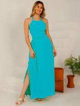 Vestido Feminino Duna Liso Longo Premium Fenda Lateal Vl039