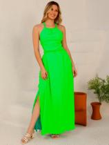 Vestido Feminino Duna Liso Longo Premium Fenda Lateal Vl039