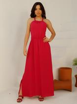 Vestido Feminino Duna Liso Longo Premium Fenda Lateal Vl039