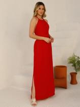 Vestido Feminino Duna Liso Longo Premium Fenda Lateal Vl039