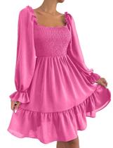 Vestido feminino Ekaliy de manga folhada com blusa Aline Hot Pink M
