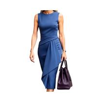 Vestido Feminino Elegante Com Decote Redondo E Fenda, Vestido Formal De Cor Sólida Para Festas Vestido Feminino Elegante Com Decote Redondo E Fenda, Vestido Formal De Cor Sólida Para Festas