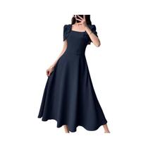 Vestido Feminino Elegante De Manga Longa Bufante ZANZEA Verão 2024 Gola Quadrada Laço Vestido De