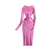 Vestido Feminino Elegante De Tricô Com Decote Em V, Ajustado Ao Corpo, Cintura Fina, Outono Inverno, Vestido Feminino Elegante De Tricô Com Decote Em V, Ajustado Ao Corpo, Cintura Fina, Outono Inverno,