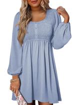 Vestido feminino elegante Dokotoo com gola redonda e manga comprida azul celeste