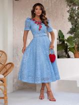 Vestido Feminino Elegante Longo de Renda Trabalhado Bordado Liso para Festa de Casamento Convidada Vestido Feminino Elegante Longo de Renda Trabalhado Bordado Liso para Festa de Casamento Convidada