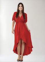 Vestido Feminino Elegante Midi Mullet Com Babado