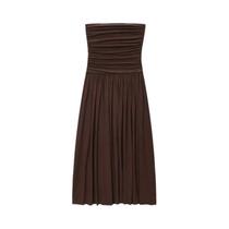 Vestido Feminino Elegante sem alça Plissado Com Efeito Emagrecedor Moda 2025