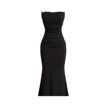 Vestido Feminino Elegante Sem Mangas Com Detalhes Franzidos, Cor Sólida, Para Festas De Verão E