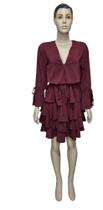 Vestido Feminino Em Camadas Manga Longa Crepe Musseline