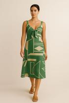 Vestido Feminino Estampado Com Laço No Busto E Lastex Costas Midi