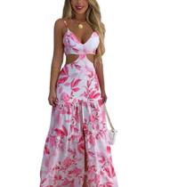 Vestido Feminino Estampado Floral Longo Vazado C/ Fenda Fest