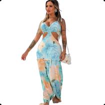 Vestido Feminino Estampado Floral Longo Vazado/ Fenda Verão - Magellan Thuller