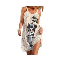 Vestido Feminino Estampado Grande De Verão Disney Mickey Minnie Soft Beach Casual Sling Style