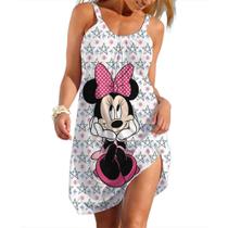 Vestido Feminino Estampado Grande De Verão Disney Mickey Minnie Soft Beach Casual Sling Style